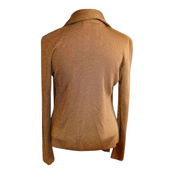 Saks Fifth Avenue Made in Italy Gold Shiny Pullover Scarf Tie Sweater Size M - Picture 4 of 8